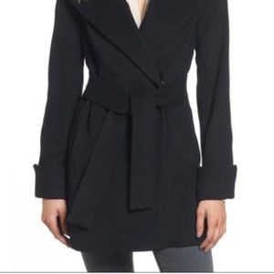 Trina Turk Black Wool Ali Wrap Coat Peacoat Trenchcoat M